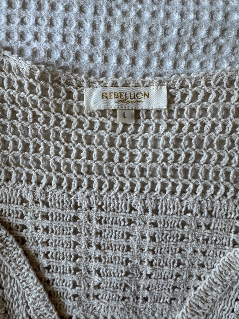 Rebellion Cream Open-Weave Button Cardigan - Picture 4 of 5